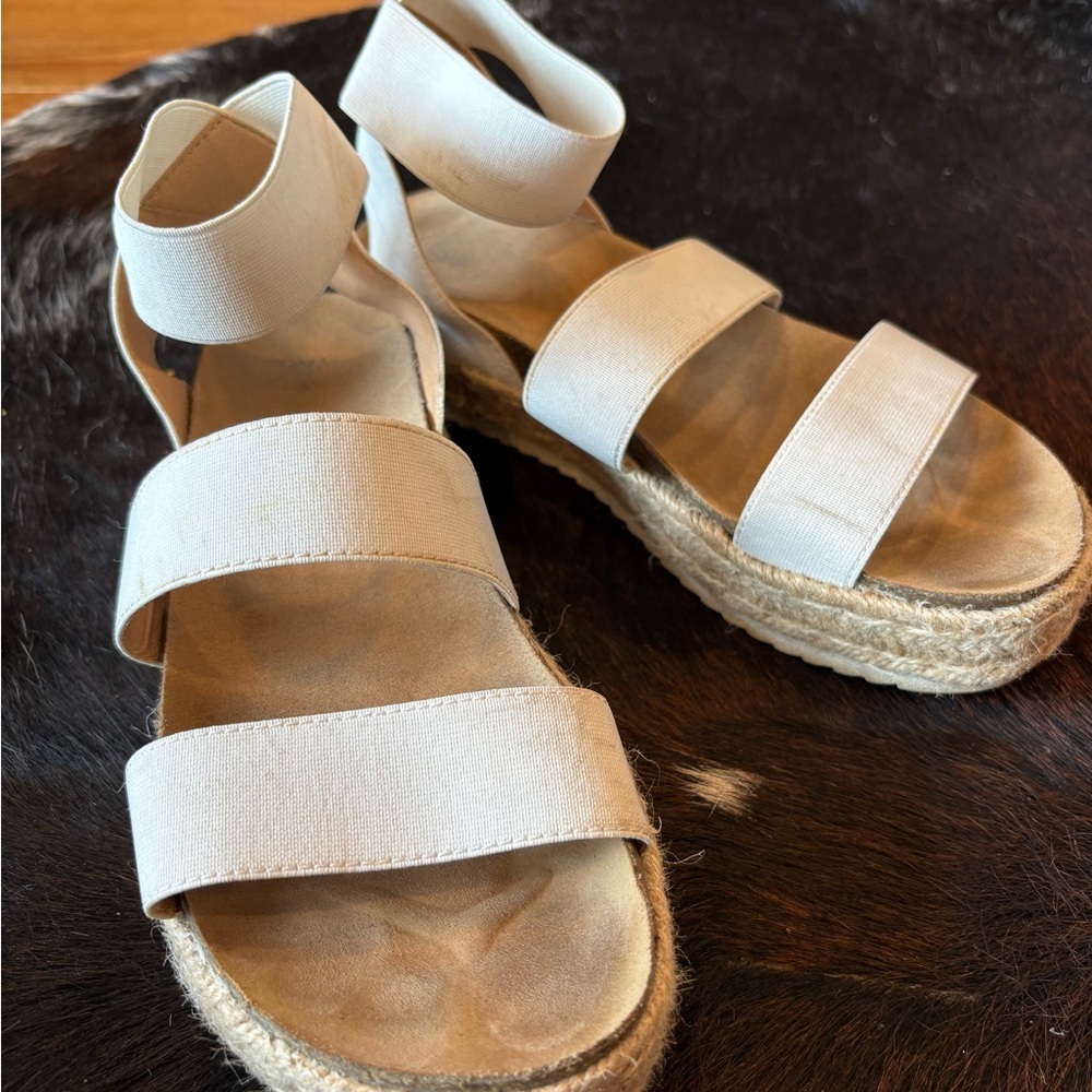 Time and Tru Cream Espadrilles with Ankle Strap and Platform Sole